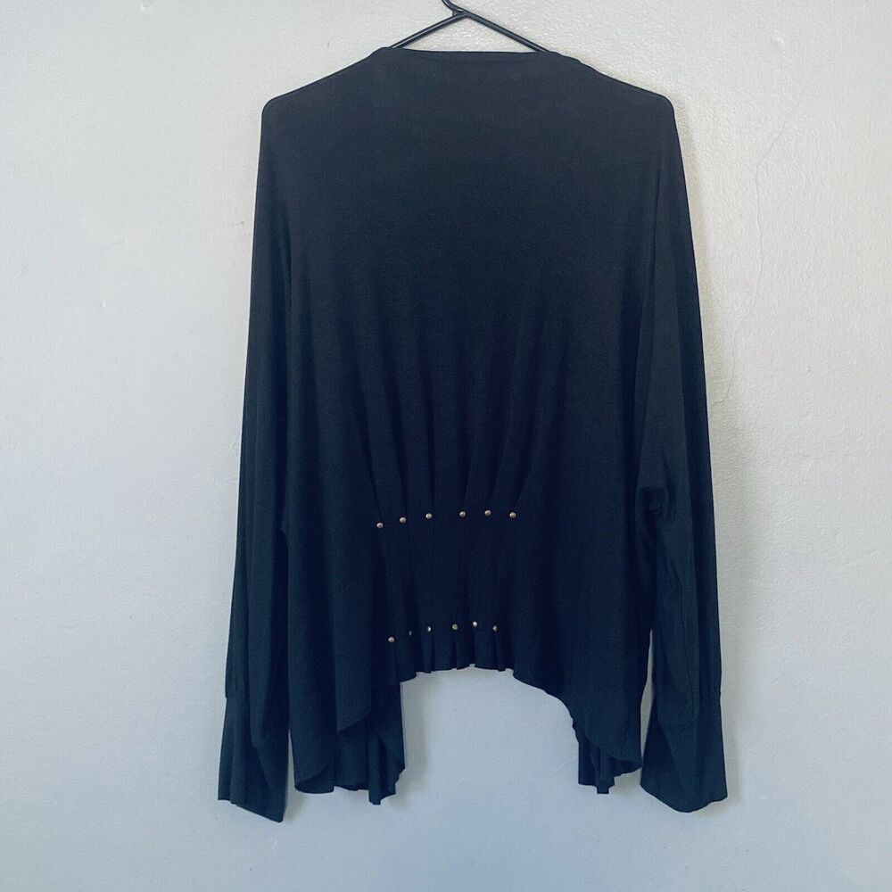 Soft Surroundings Open Cardigan Large Black Sweater Ruched Metal MInimalist - Picture 2 of 7